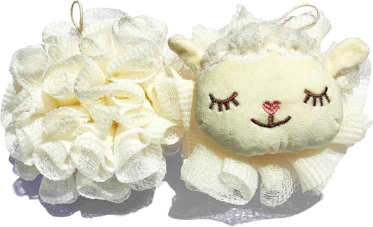 Kids Bath Loofah Sponge Exfoliating Body Scrubber [2-Pack],Cute Cartoon Sheep Shape Toddler Shower Bath Loofah Sponge Puff for Kids,Baby,Women,Boys and Girls