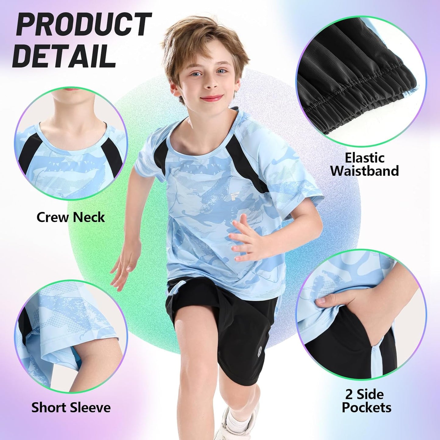 Boys Active Shorts Set - Comfortable 2 Piece T-shirt & Mesh Shorts Summer Outfit for Kids (5-14)