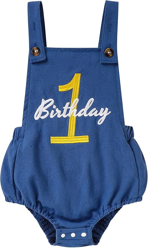 Baby Boys Girls 1st Birthday Romper Baby First Birthday Outfit Boy Solid Color Jumpsuit Cake Smash Outfit