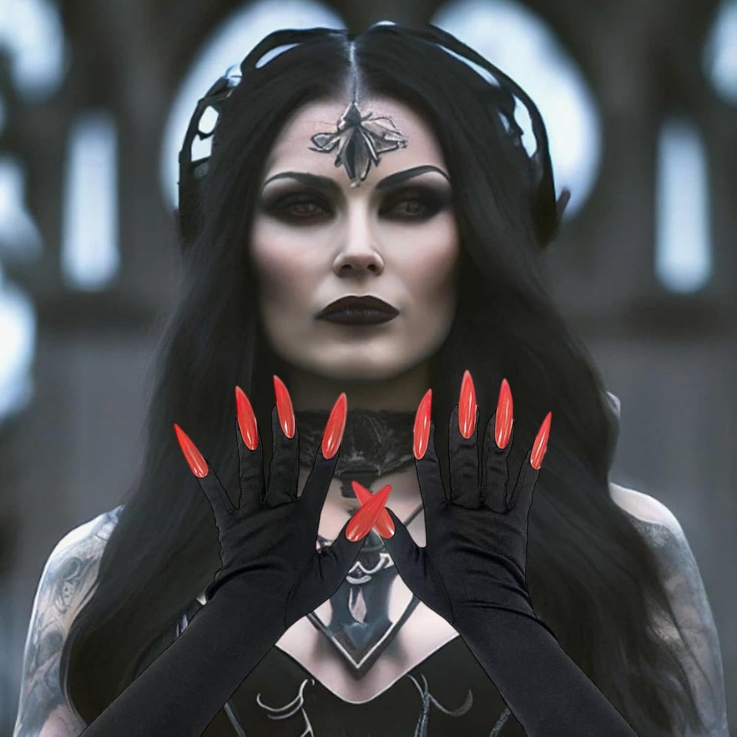 Red Long Nail Ghost Gloves - Witch Claw Gloves with Long Fingernails for Carnival Halloween Party Cosplay Costume Decoration Accessories