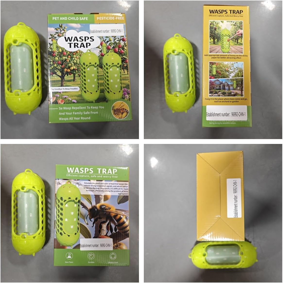 2 Pack Upgraded Outdoor Hanging Wasp Trap, Bee Traps for Outdoor Yellow Jacket Bee Catcher Trap, 2 PCS Refillable Sticky Papers, Fly Bug Insect Deterrent Killer