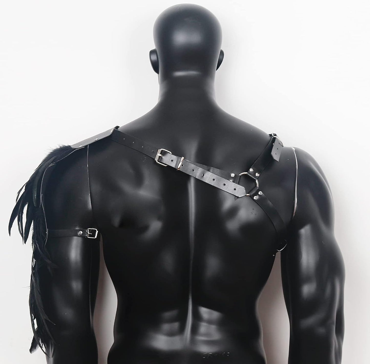 L'VOW Gothic Feather Shoulder Armor for Men Leather Harness Medieval Guards Halloween Cosplay Costume