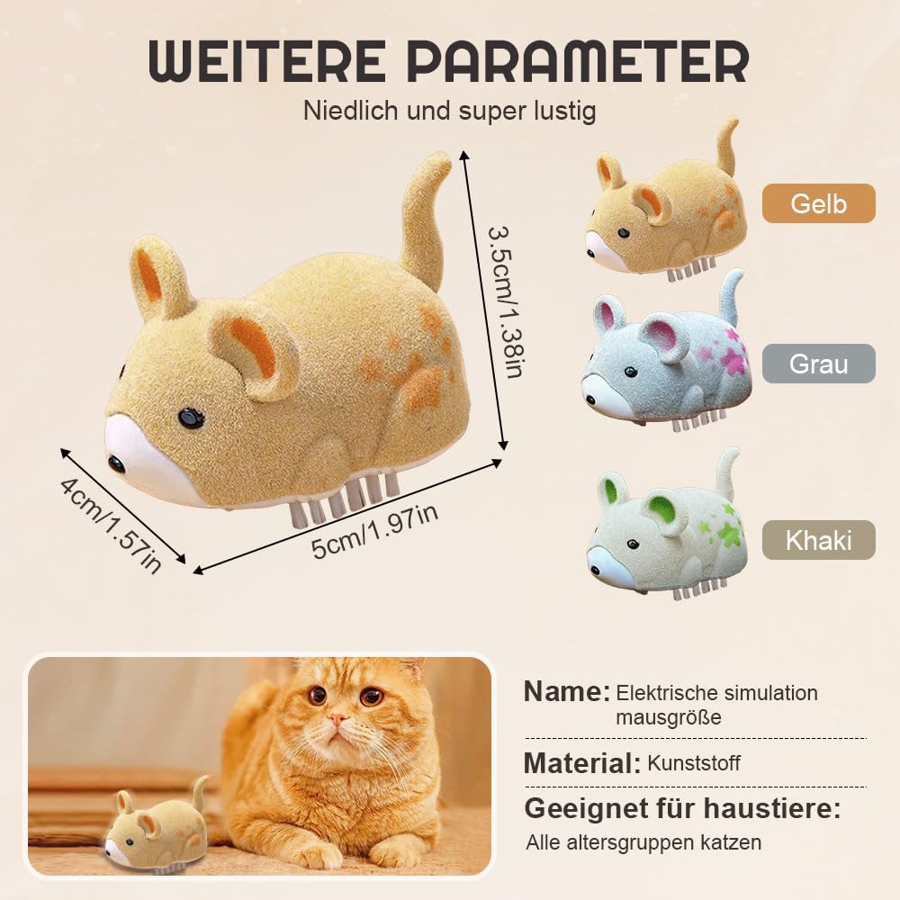 Katzenspielzeug Maus Elektrisch, 2025 Neu Interactive Electric Hamster Cat Toy, Selbst bewegen Hindernisse vermeiden Interaktives Katzenspielzeug Selbstbeschäftigung (Gelb + Kaki + Grau)