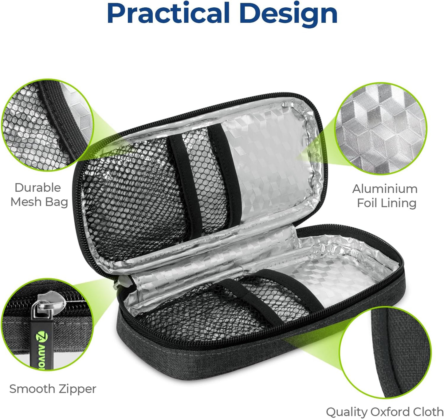AUVON Insulin Pen Cooler Travel Case with 2 x 90g TSA Approved Ice Packs, Diabetic Medication Insulated Cooling Bag for Insulin Pens and Diabetic Supplies Storage, Compact for Daily Life and Trips