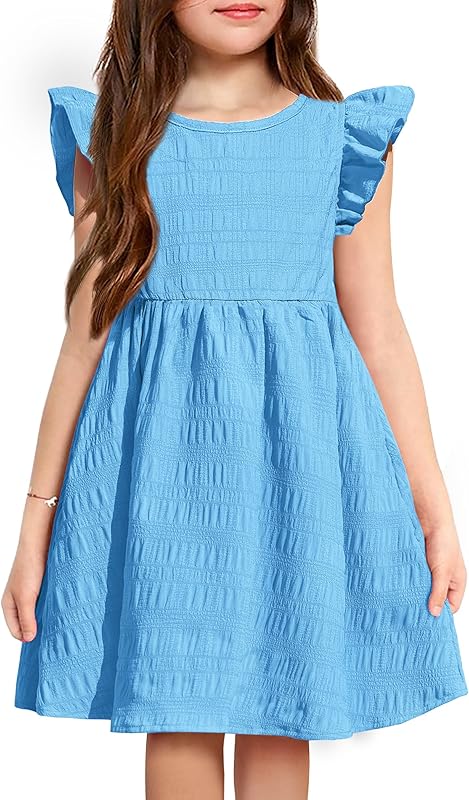 Arshiner Girls Dress Casual Ruffle Sleeveless A Line Summer Dresses with Pockets 4-12 Years