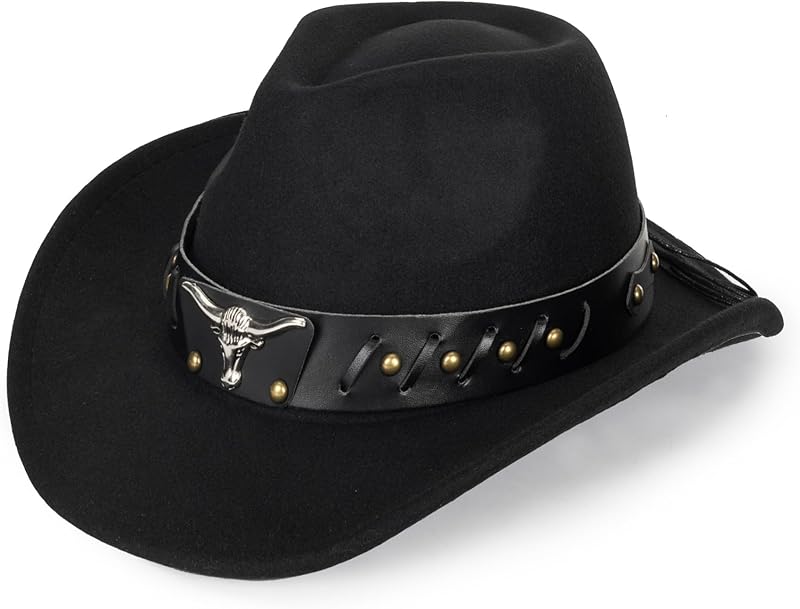 Western Cowboy Hat for Men Women Classic Fedora Hat with Buckle Belt (Size:M-L)