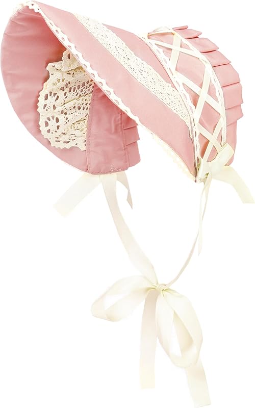 FURPHI Victorian Bonnet Colonial Hat with Lace Tea Party Costume Sun Cap for Women
