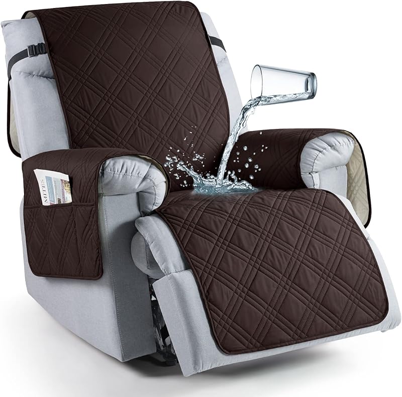 TAOCOCO 100% Waterproof Recliner Chair Cover, Non Slip Covers for Recliner Chair with Pocket, Washable Reclining Chair/Furniture Protector for Kids, Pets(23.6'', Chocolate)