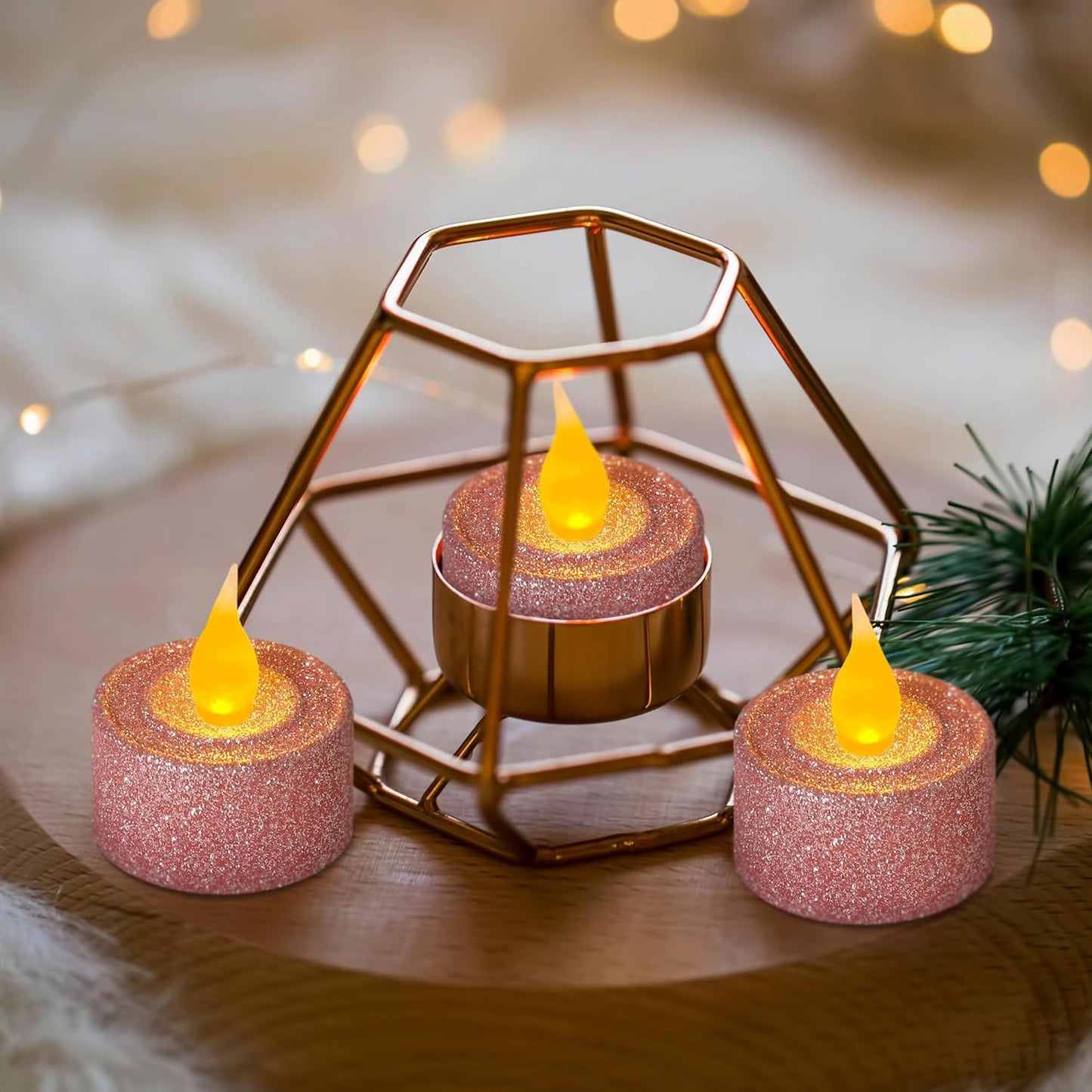 FURORA LIGHTING Pink Glitter LED Tealight Candles Pack of 12, Flameless Flickering Tealight Candles for Home Décor, 1.5’’(W) x 1.65’’(H), Battery Operated
