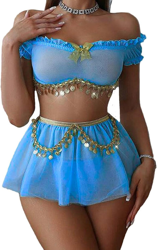 Women's Sexy Princess Lingerie Set - Fairytale Cosplay Fantasy Costume Mint Blue