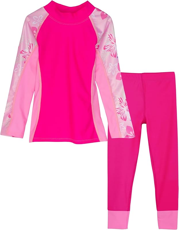 Tuga Girls Long Sleeve Rash Guard and Swim Legging Bathing Suit Set, UPF 50+