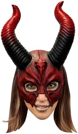 Ghoulish Productions Devil Mythical Horned Skull Mask. Devil Costume for Women, Devil Mask Halloween for Women, Demon Masquerade Mask for Women. One Size Latex Mask. Adult Mask. Devils Line
