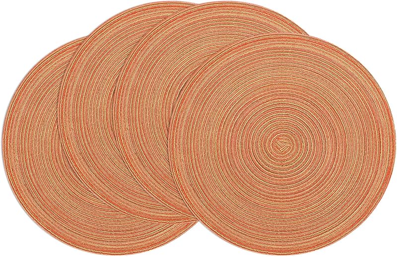 SHACOS Round Braided Placemats Set of 4 Round Table Mats for Dining Tables 15 inch Washable Kitchen Table Place Mats Indoor (Beige, 4)