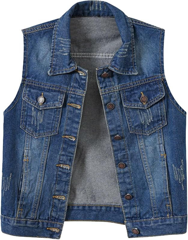 Womens Sleeveless Denim Vest V Neck Button Down Jean Waistcoat Y2K Casual Trendy Loose Fit Lightweight Jackets with Pockets