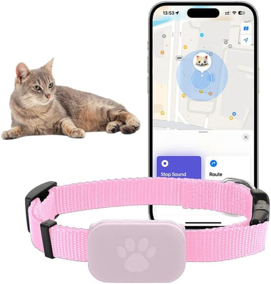 Chat Tracker, Collier GPS Chat Tracker, Aide à Localiser Votre Chat, pour chatonssans Frais mensuels, pour Apple Find (Compatible avec iOS/Android), Collier GPS Chat Tracker (Couleur Rose)