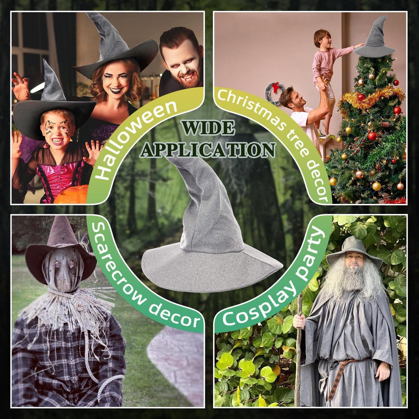 Wizard Hat, 18IN Large Witch Hat for Witch Costume, Funny Cosplay Accessories for Halloween Costume (Gray)