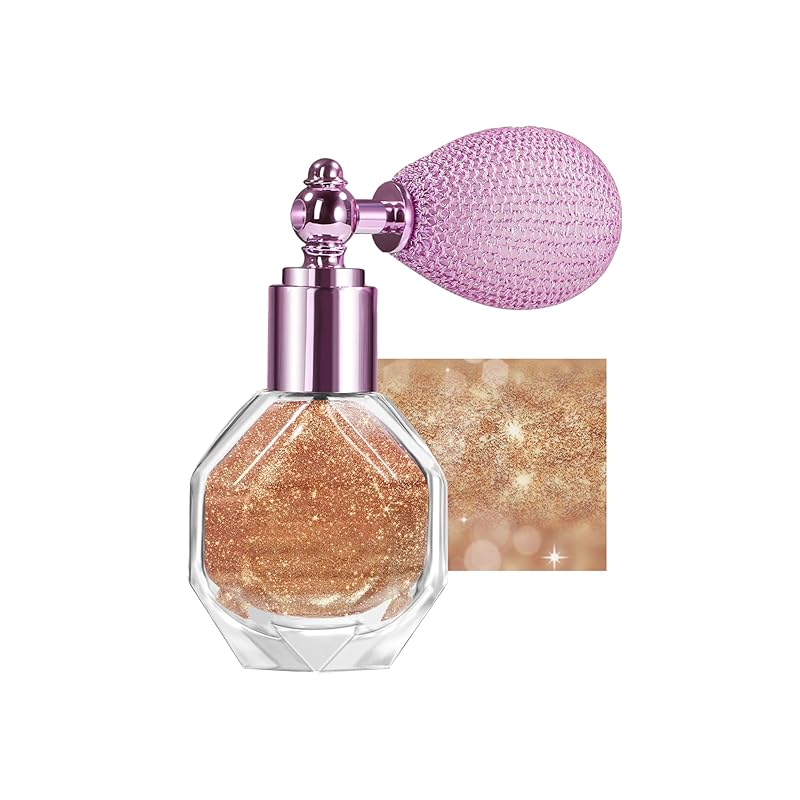 Shimmering Highlighter Powder Spray, Sparkle Powder High Gloss Spray for Face Body & Hair, Long-lasting Glitter Waterproof Face Highlighter Spray for Women Party or Daily Wear, #02