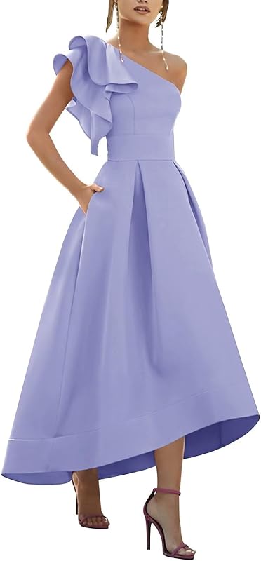 One Shoulder Satin Mother of Bride Dresses 2025 High-Low Ruffle Formal Evening Party Gowns