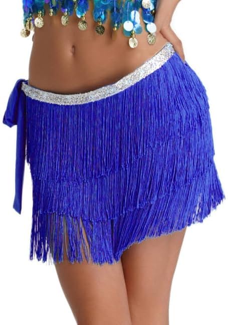 Women Belly Dance Skirt Tassel Fringe Skirts Sparkly Sequin Hip Scarf Party Costume