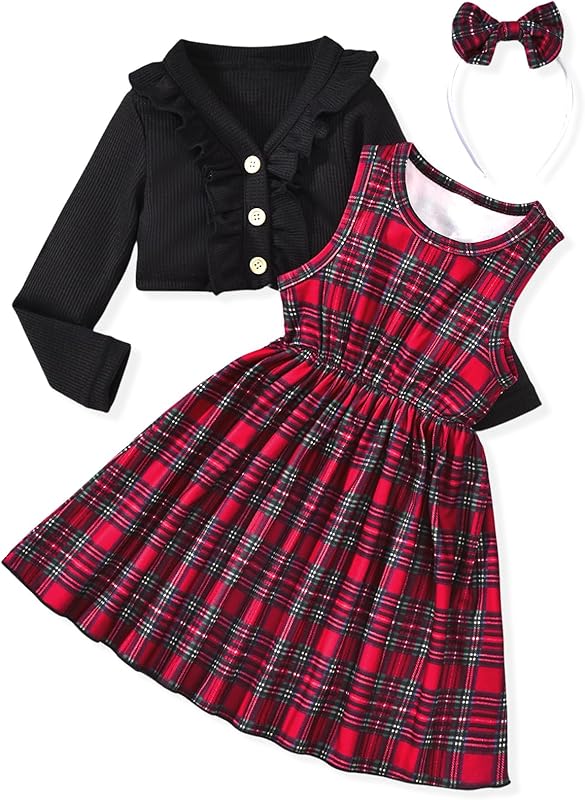 HINTINA Toddler Little Girls Dress And Cardigan Sets 2 Piece Floral Print Sleeveless Dress and Long Sleeve Cardigan Set