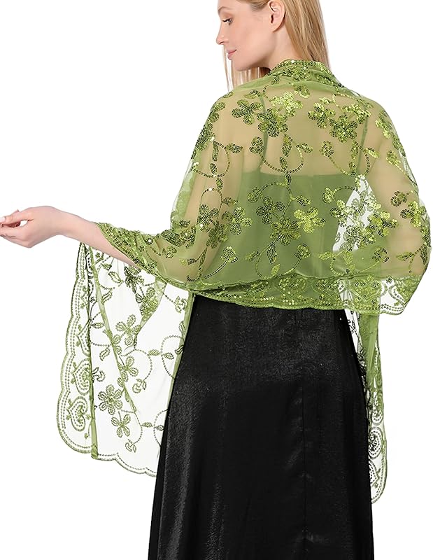 Shawls and Wraps for Evening Dresses,Women Formal 1920s Sequin Flower Sheer Shawls and Wraps for Wedding-