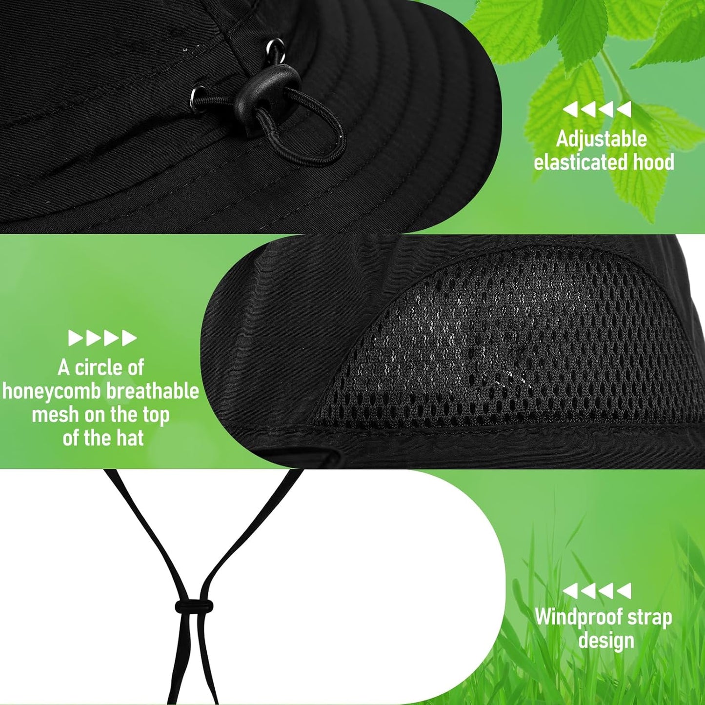 Berlune Men Sun Hat with 2 Solar Fan Fishing Wide Brim Sun Hat for Outdoor Summer Camping Beach, USB & Solar Powered