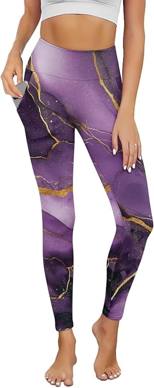 Poceacles Yoga Pants for Women with Pockets Full Length Workout Leggings High Waist Tummy Control Lounge Pants Activewear