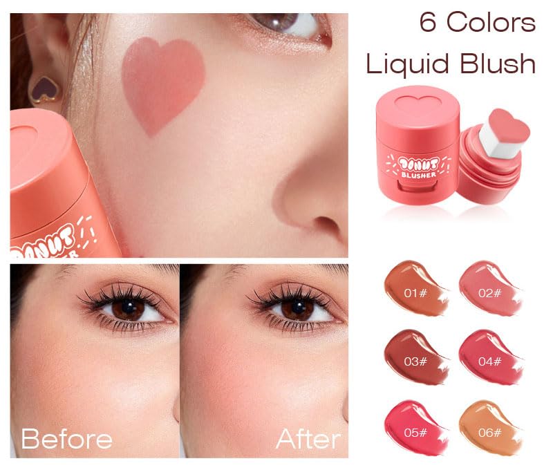 Liquid Blush with Heart Shaped Applicator, Natural Long Lasting, Light and Airy Makeup for Women (2), Pink