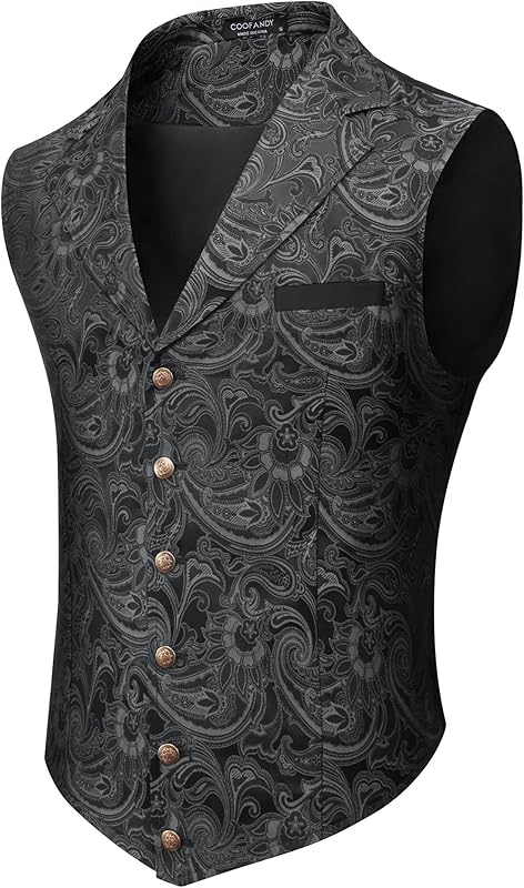 COOFANDY Mens Suit Vest Paisley Floral Victorian Vests Gothic Steampunk Formal Waistcoat Tuxedo Vests with Notched Lapels