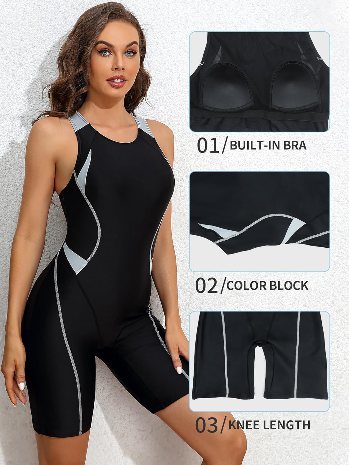ATTRACO Athletic One Piece Swimsuits for Women Boyleg Swimwear Racerback Bathing Suits