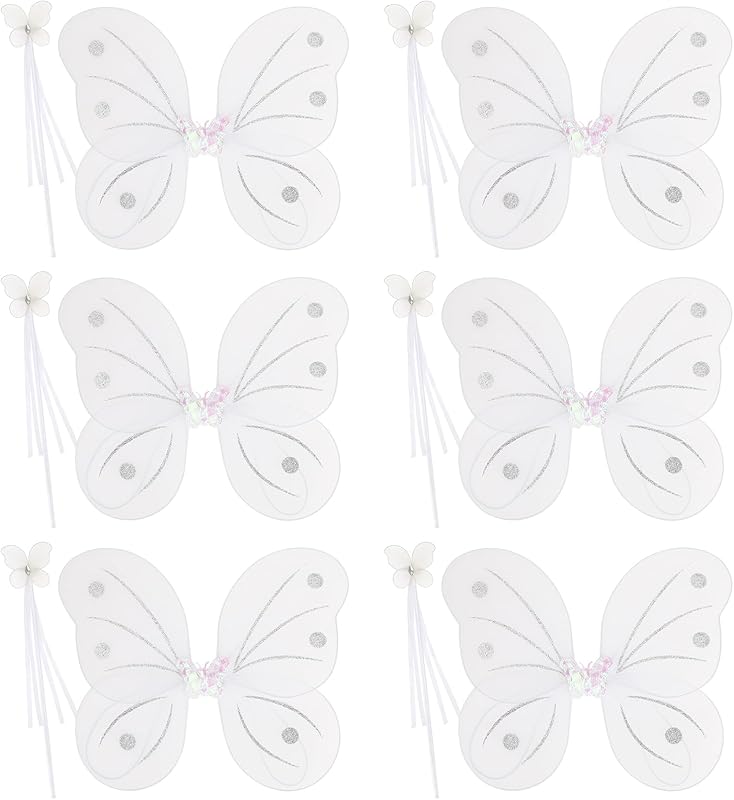 kilofly 6 Sets Angel Butterfly Wings Fairy Wands Princess Dress Up Costume