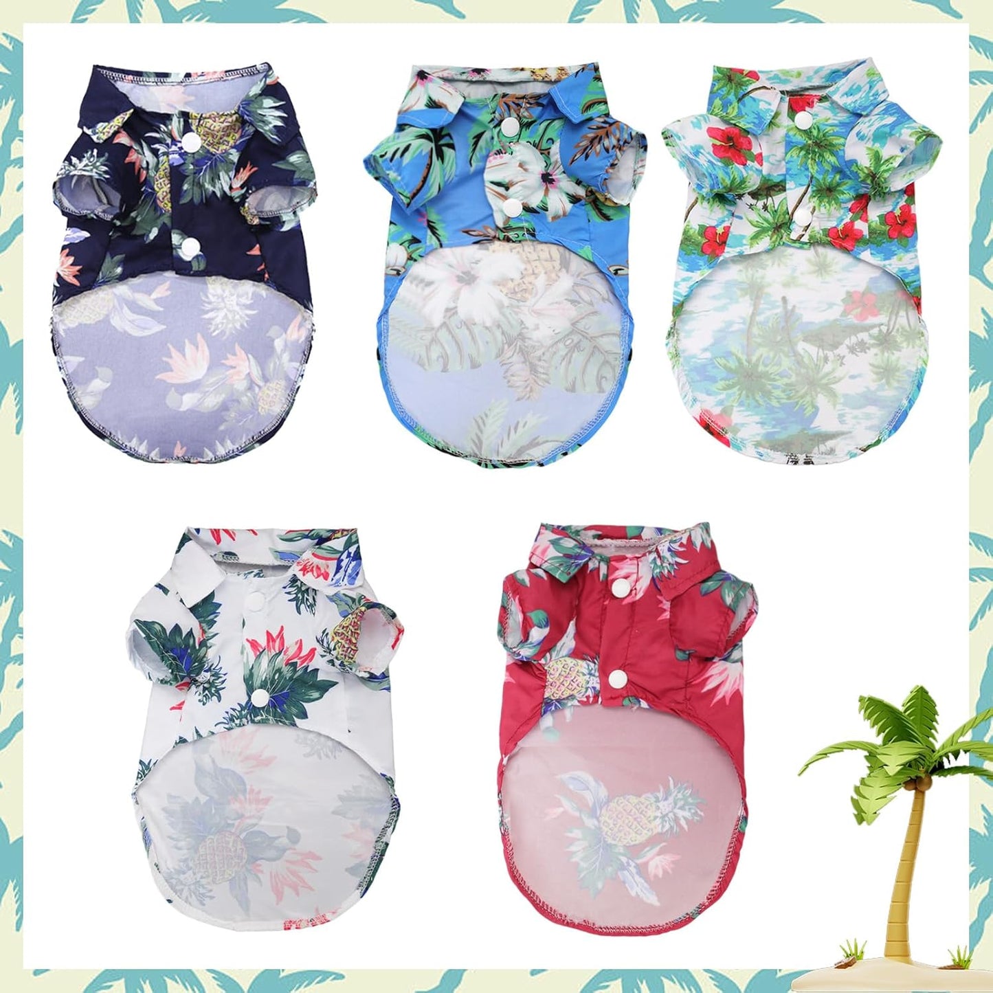 5 Pieces Hawaiian Dog Shirt Pet Summer T-Shirts Breathable Cool Costume Coconut Tree Pineapple Beach Pets Clothes for Small Medium Cat Boy Girl Cute Puppy Polo Apparel Outfit Costumes Doggy- Medium