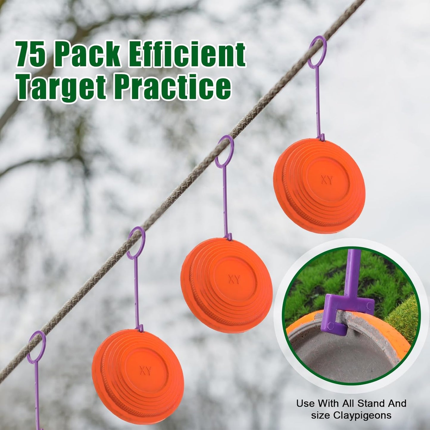 Lenwen 75pcs Clay Target Holders, Versatile Clay Pigeon Hooks Hanging Target Hangers for Outdoor Shooting Practice