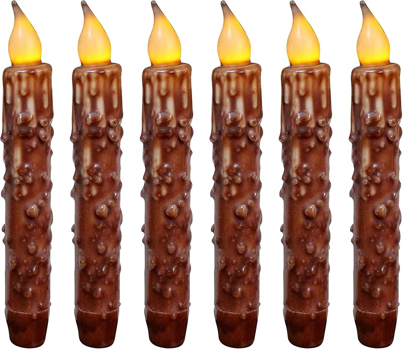 CVHOMEDECO. Real Wax Hand Dipped Battery Operated LED Timer Taper Candles Country Primitive Flameless Lights Décor, 6-3/4 Inch, Matt Black, 3 PCS in a Package