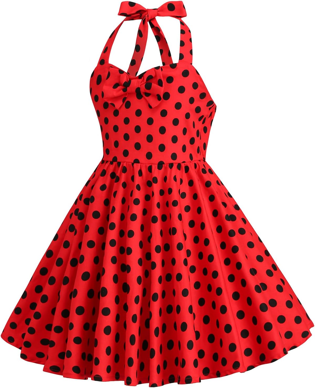 1950s Vintage Dresses for Girls Halter Dress Sleeveless Bowknot Heart Neck 4-12 Years