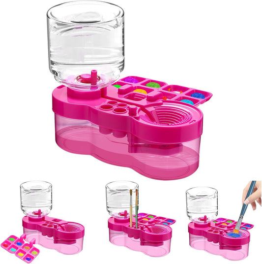 Paint Brush Cleaner with Paint Tray, 2025 Upgraded 3-in-1 Water Circulation Rinser Paintbrush Cleaner with Drain and Brush Holder, Painting Supplies for Acrylic, Watercolor, Water Based Paints Violet