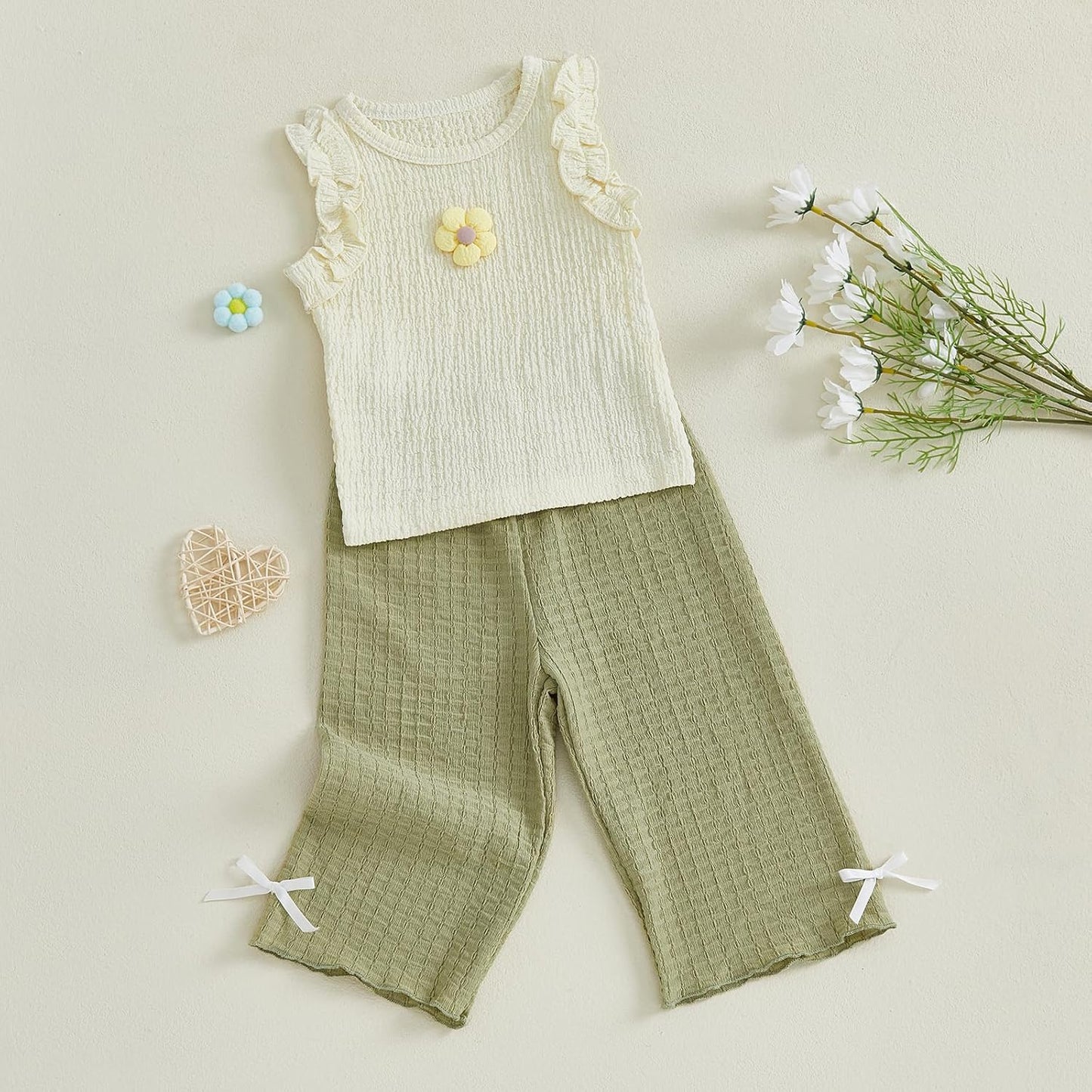 Baby Girl Boy Summer Outfits Sleeveless Ruffle Tank Tops + Bow Pants Set 6 12 18 24 Months 2 3 4 T