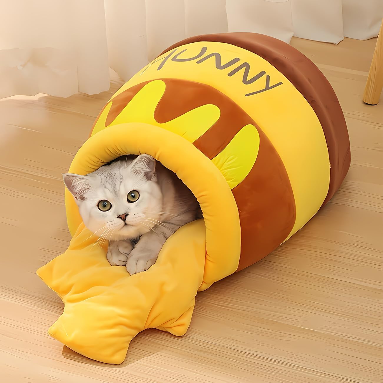 Hunny Pot Cat Bed, Hunny Pot Cat Bed for Large Medium Cats Cozy Memory Foam, Easy Clean, Durable Design, Stylish Home Decor (Medium)