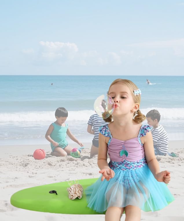 Toddler Swimsuit Girl Mermaid Baby Bathing Suit Girl Summer One Piece Girls Swimwear Ruffle Sleeve Swimsuits