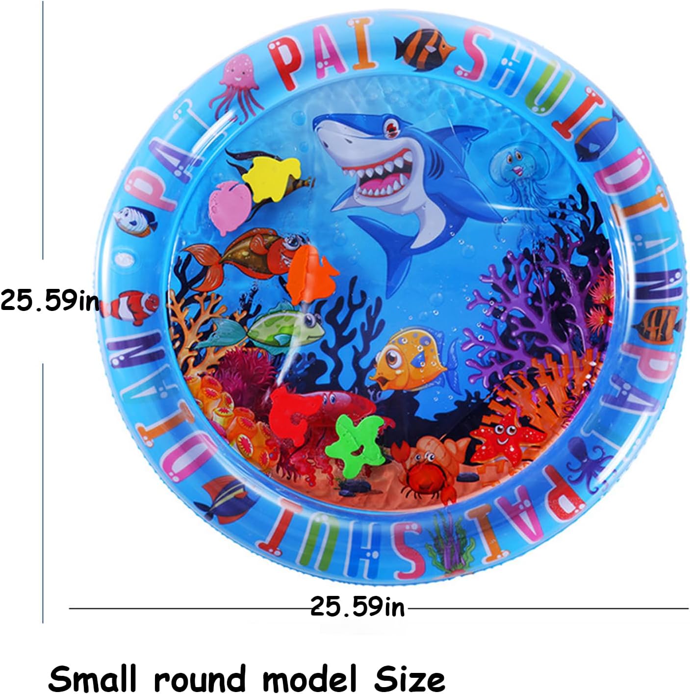 Pet Water Bed, Thickened Water Sensory Play Mat for Cats Dog, Waterbed Toy with Fish, Washable Inflatable Playmat, Puncture Proof Cooling Mat for Pet, Feel Cool Comfort (Large Round Model C)