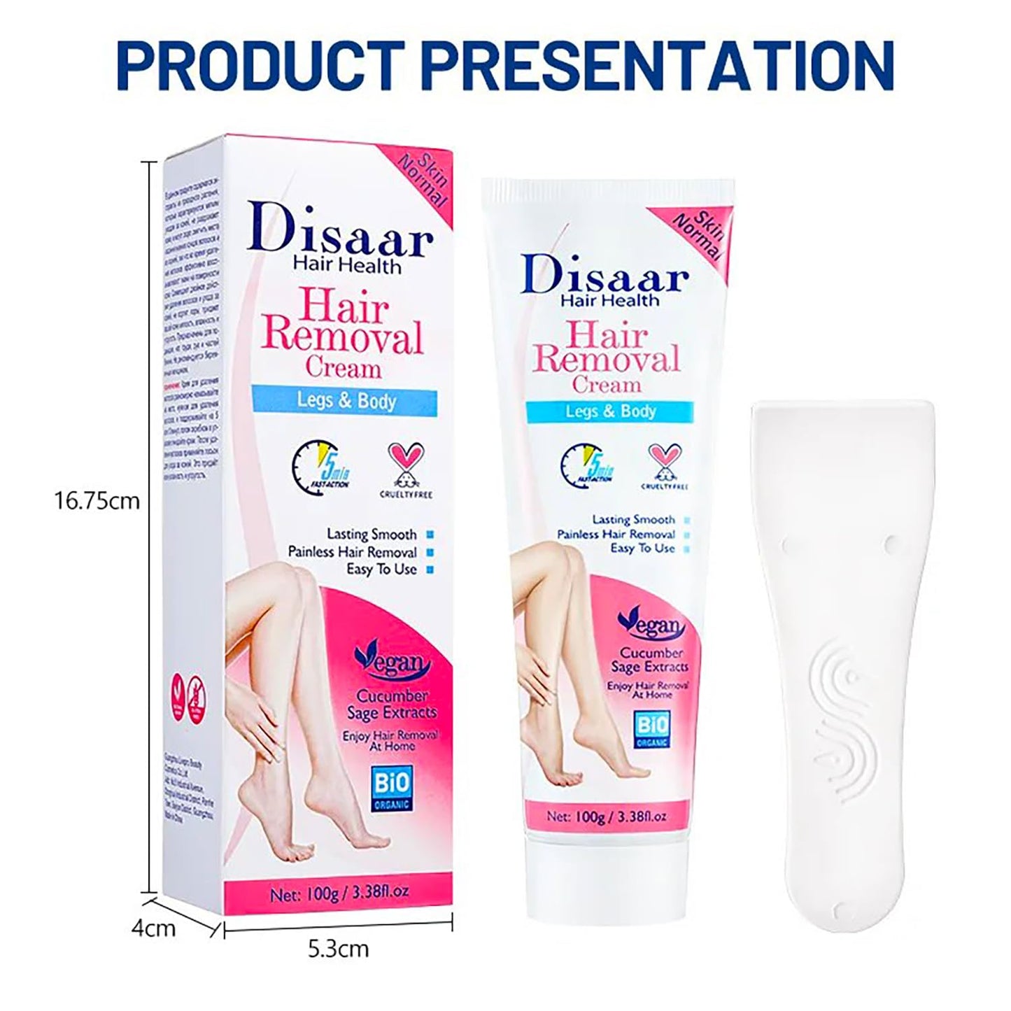 Hair Removal Cream Legs Body 5 min Fast-Action Armpits Breasts Arms Bikini Area Vegan All Type Of Skin 100g / 3.38fl.oz (Cucumber Sage Extract - Normal Skin)