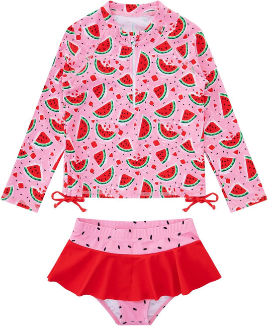 Vieille Toddler Girls Swimsuit 2 Piece Rash Guard Sets Long Sleeve Bathing Suit with UPF 50+ Sun Protection 2-6 Years