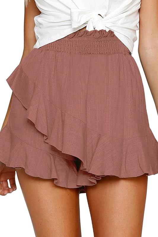 FRTROIN Skorts Skirts for Women Fashion Mini Wrap Skirt Flowy Linen Cotton High Waisted Shorts for Summer