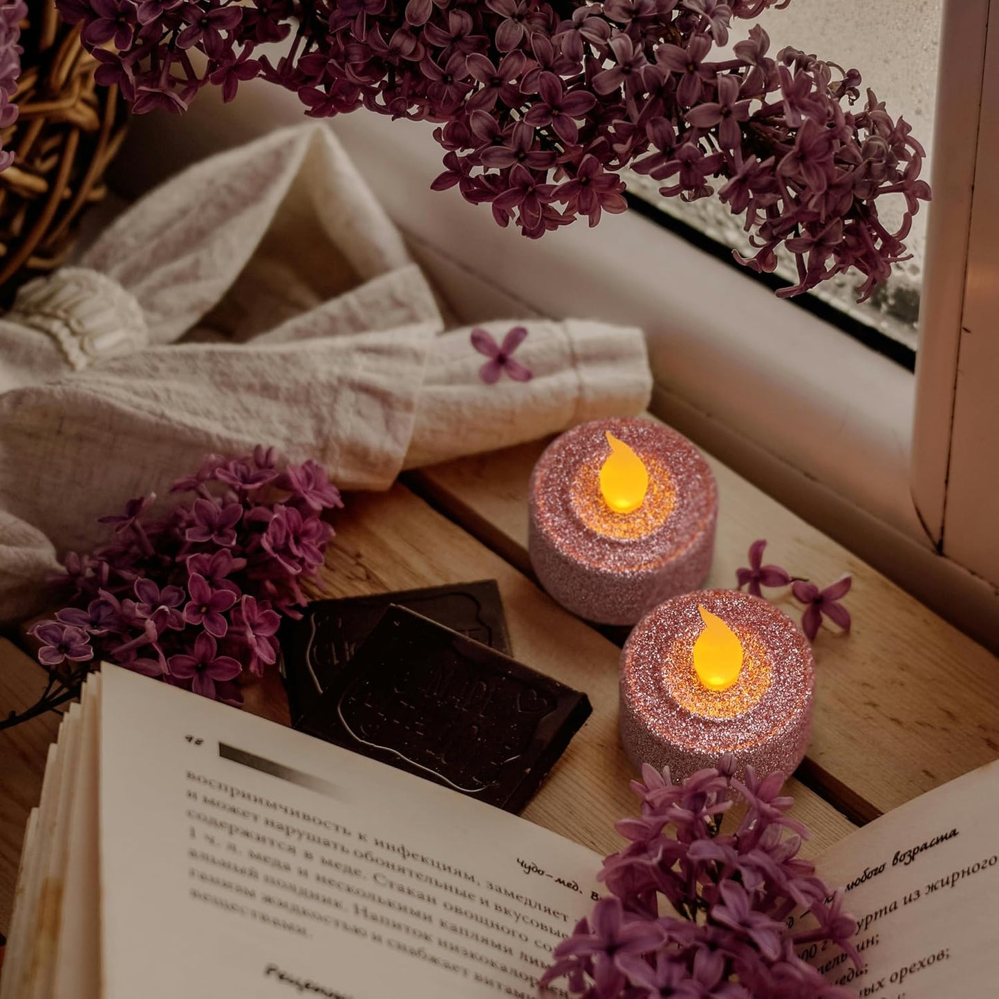 FURORA LIGHTING Pink Glitter LED Tealight Candles Pack of 12, Flameless Flickering Tealight Candles for Home Décor, 1.5’’(W) x 1.65’’(H), Battery Operated