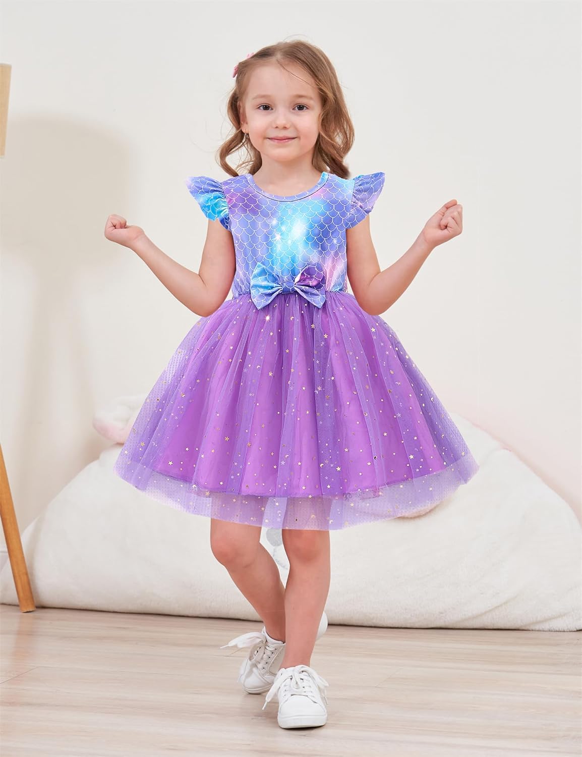 Little Girls Tulle Tutu Dress - Toddler Kids Flutter Sleeve Princess Sundress Casual Summer Outfit Clothes for 2-7Y