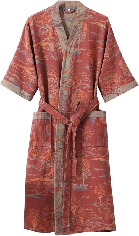 PRINCESS BRIDE 3/4 Sleeve Close Skin Cotton Gauze Summer Breathable Soft Pajamas Spa Bath Quick Dry Robe for Couples