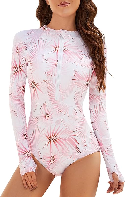 Women One Piece Long Sleeve Rash Guard UV Protection Surfing Swimsuit Swimwear Bathing Suit