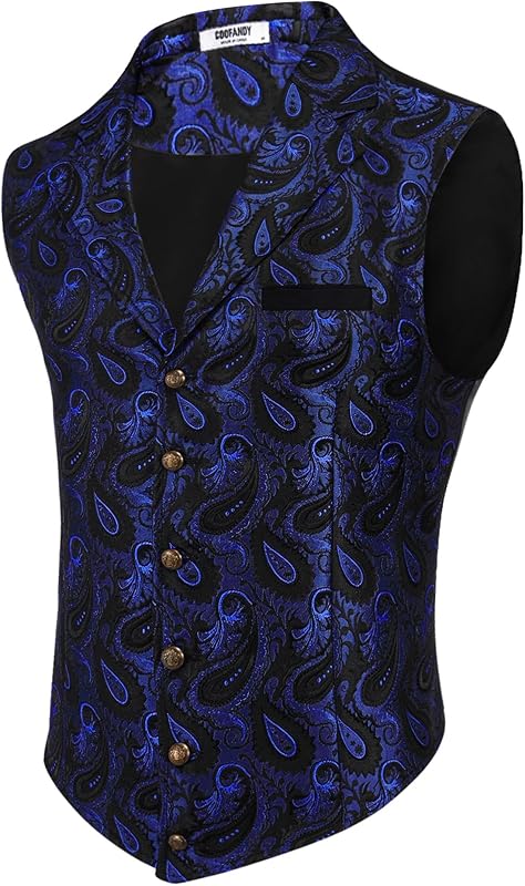 COOFANDY Mens Suit Vest Paisley Floral Victorian Vests Gothic Steampunk Formal Waistcoat Tuxedo Vests with Notched Lapels