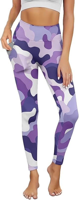 Poceacles Yoga Pants for Women with Pockets Full Length Workout Leggings High Waist Tummy Control Lounge Pants Activewear