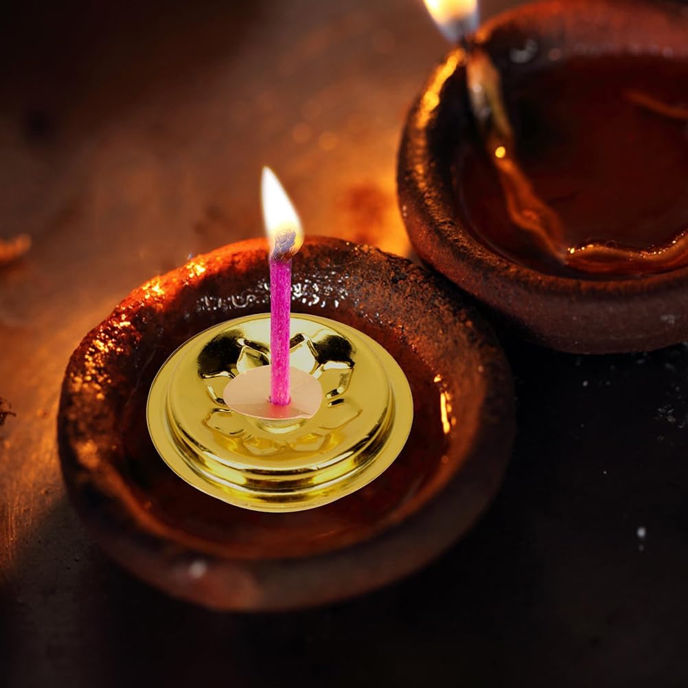 DOITOOL 15pcs Butter Lamp Oil Float Candle Holder Floating Wicks for Oil Candles Lamp Wick Holders Wick Floating Disc Stand Butter Lamp Holder Floating Wicks Stand Metal Wicks Disc Tray